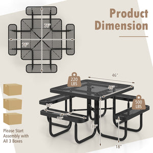 Square Picnic Table and Bench for 8 Person with Seats and Umbrella Hole-Black view 5
