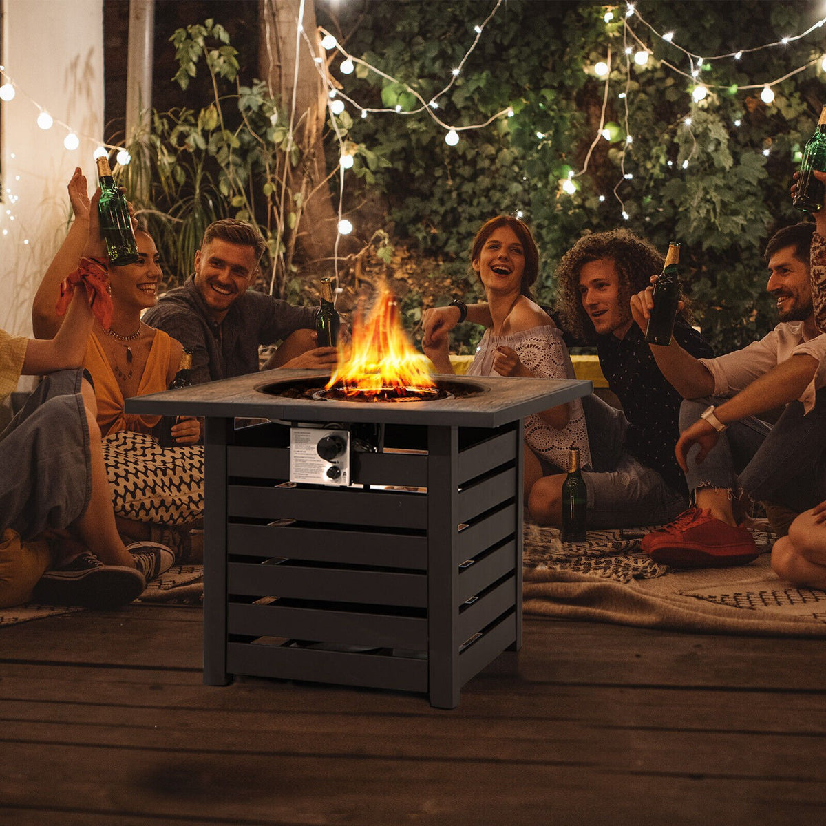 Square Propane Fire Pit Table with Lava Rocks and Rain Cover view 2