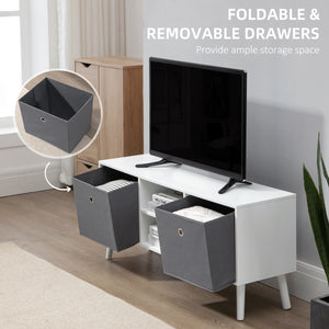 Modern TV Stand Cabinet with Foldable Drawers and Shelves for Living Room, Bedroom, White