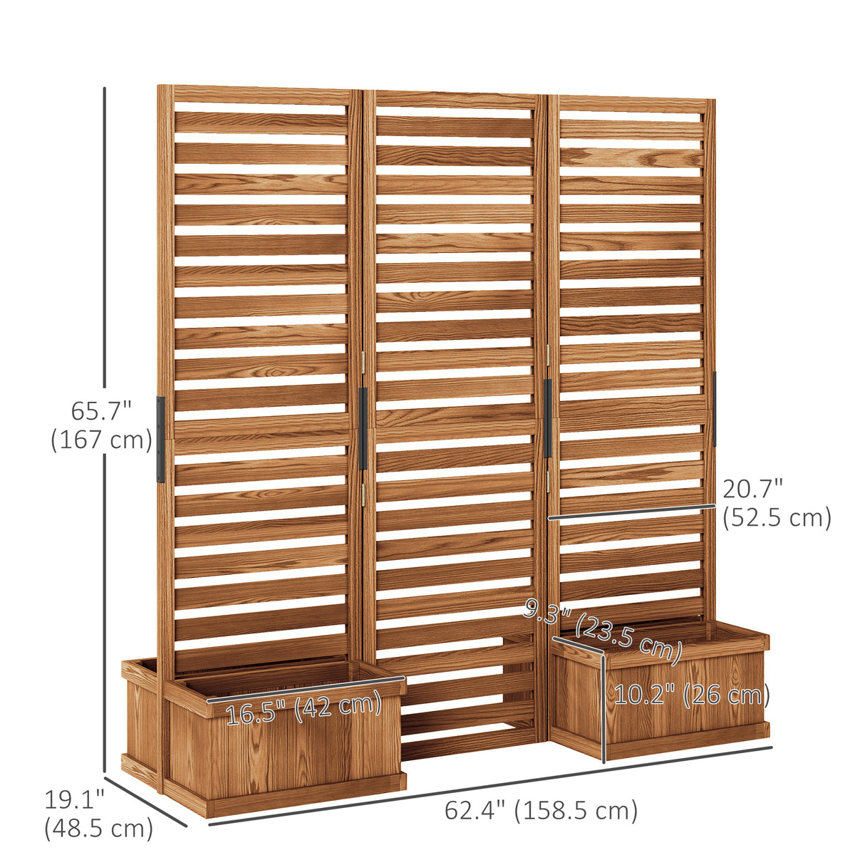 Outdoor Privacy Screen Wood Privacy Panel with 4 Planter Boxes, Raised Bed with 3 Panels, Drainage Holes – view 2
