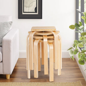 Stackable Stools Set of 4 with Square Top and Rounded Corners-Natural view 3