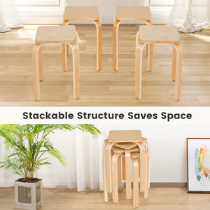Stackable Stools Set of 4 with Square Top and Rounded Corners-Natural view 9