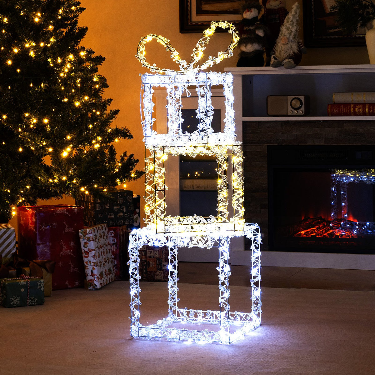 Stacked Lighted Gift Boxes Set of 3 Pre-Lit Christmas Present Box Lights view 2