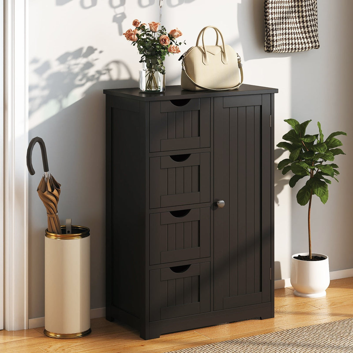 Standing Indoor Wooden Cabinet with 4 Drawers-Black view 2