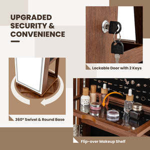 Standing Jewelry Cabinet with Adjustable LED Lights-Brown view 7