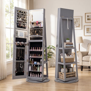Standing Jewelry Cabinet with Adjustable LED Lights-Gray view 3