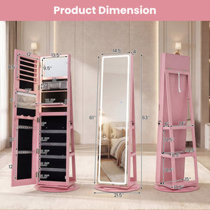 Standing Jewelry Cabinet with Adjustable LED Lights-Pink view 4