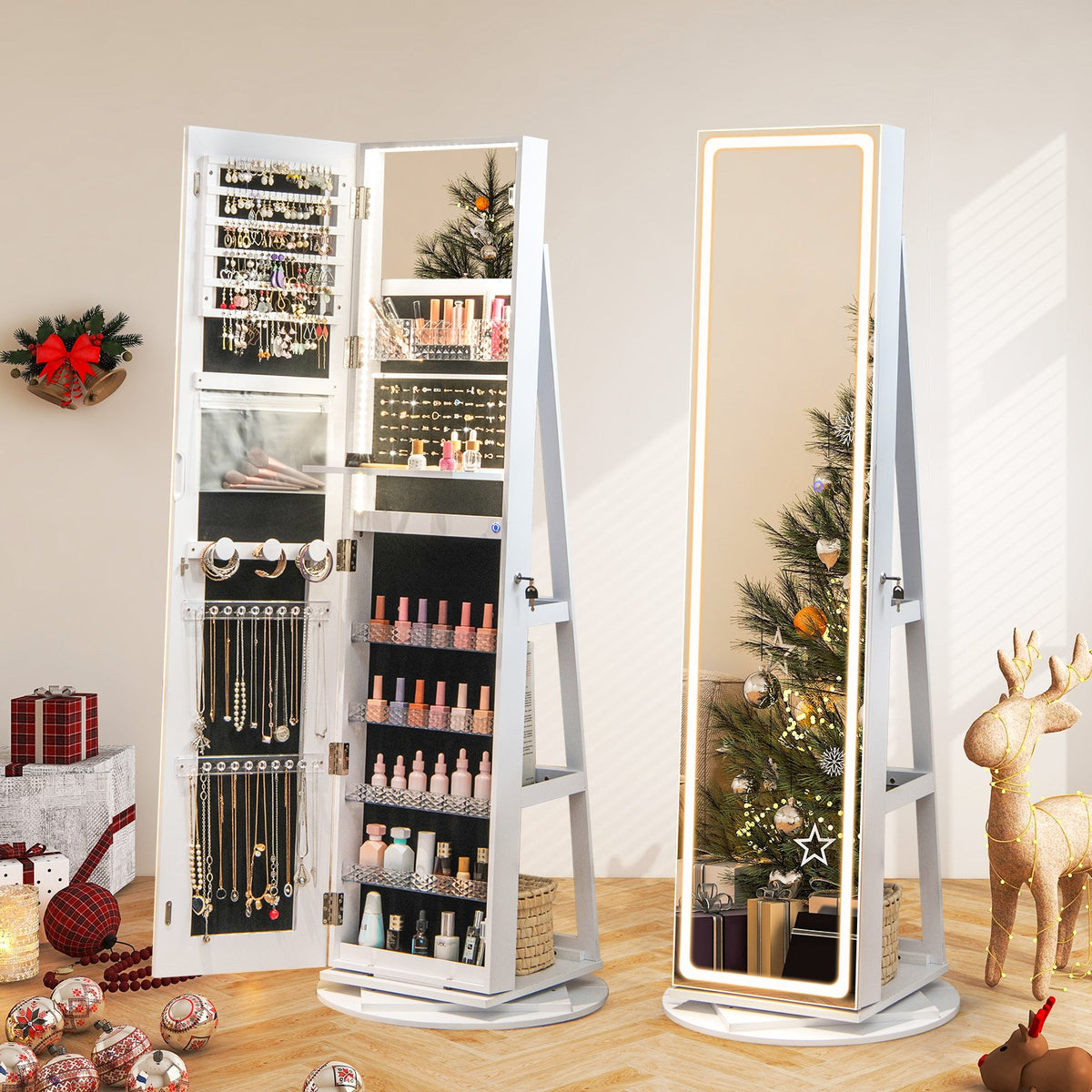 Standing Jewelry Cabinet with Adjustable LED Lights-White view 2