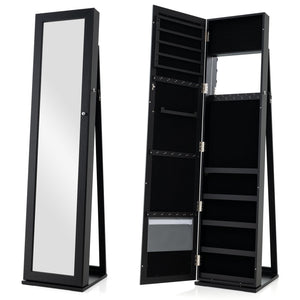 Standing Lockable Jewelry Storage Organizer with Full-Length Mirror-Black view 4