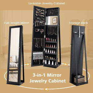 Standing Lockable Jewelry Storage Organizer with Full-Length Mirror-Black view 9