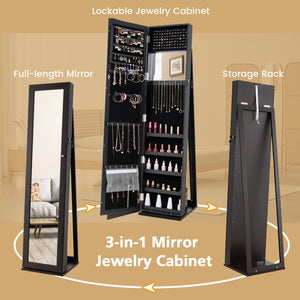 Standing Lockable Jewelry Storage Organizer with Full-Length Mirror-Coffee view 9