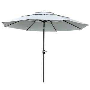 9FT 3 Tiers Patio Umbrella Outdoor Market Umbrella with Crank, Push Button Tilt for Deck
