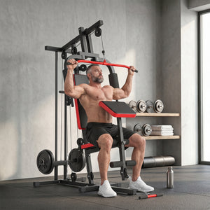 Soozier Home Gym Equipment, Multifunctional Weight Machine with Pulley System for Full Body Strength Training, Black