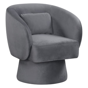 Swivel Accent Chair Upholstered Barrel Chair with Curved Back and Removable Lumbar Pillow-Gray