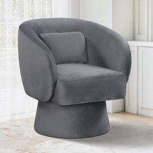 Swivel Accent Chair Upholstered Barrel Chair with Curved Back and Removable Lumbar Pillow-Gray view 2