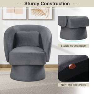 Swivel Accent Chair Upholstered Barrel Chair with Curved Back and Removable Lumbar Pillow-Gray view 9
