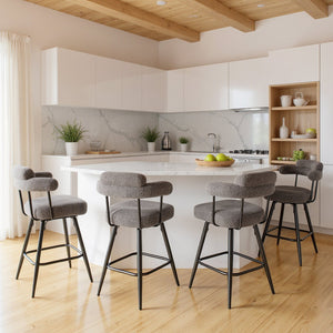 Swivel Bar Stool Set of 2 Counter Height Chairs with Curved Back and Arms-Grey view 9