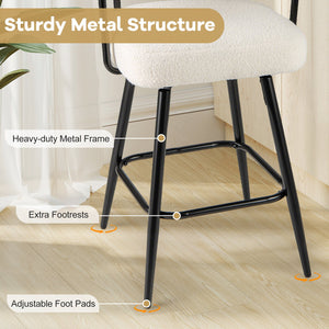 Swivel Bar Stool Set of 2 Counter Height Chairs with Curved Back and Arms-White view 6