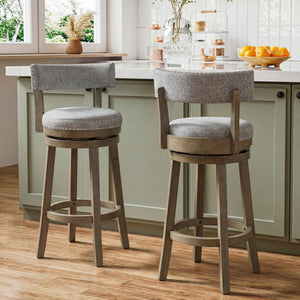 Swivel Bar Stools Set of 2 Linen Fabric Upholstered Barstools with Back-31.5 Inches view 2