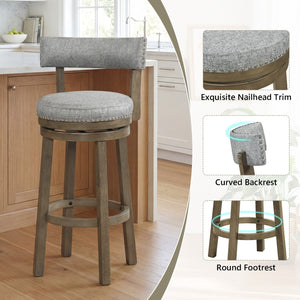 Swivel Bar Stools Set of 2 Linen Fabric Upholstered Barstools with Back-31.5 Inches view 8