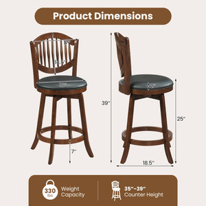 Swivel Bar Stools Set of 2 with Backrest and Wood Frame-25 Inches view 4