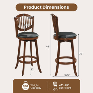 Swivel Bar Stools Set of 2 with Backrest and Wood Frame-30 Inches view 4