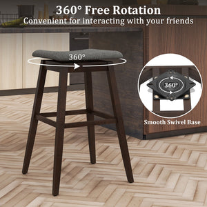 Swivel Bar Stools Set of 2 with Footrest and Rubber Wood Legs-Brown view 6