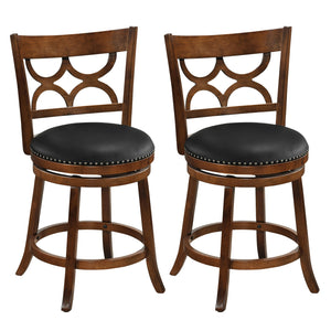 Swivel Bar Stools Set of 2 with High Backrest and Wood Frame-24 Inches