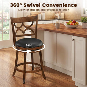 Swivel Bar Stools Set of 2 with High Backrest and Wood Frame-24 Inches view 5