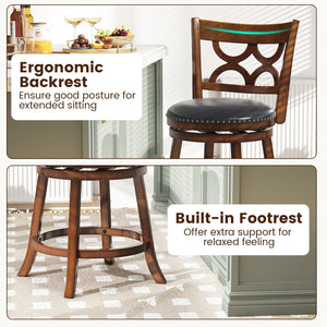 Swivel Bar Stools Set of 2 with High Backrest and Wood Frame-24 Inches view 7