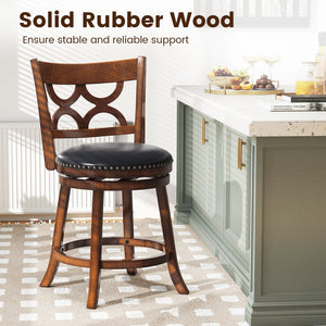Swivel Bar Stools Set of 2 with High Backrest and Wood Frame-24 Inches view 8