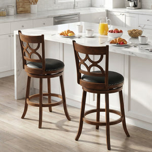 Swivel Bar Stools Set of 2 with High Backrest and Wood Frame-29 Inches view 2