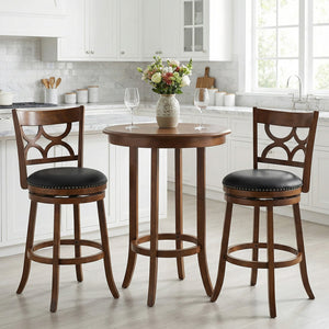 Swivel Bar Stools Set of 2 with High Backrest and Wood Frame-29 Inches view 3