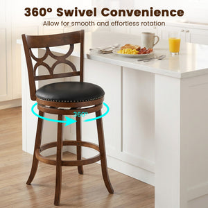 Swivel Bar Stools Set of 2 with High Backrest and Wood Frame-29 Inches view 5
