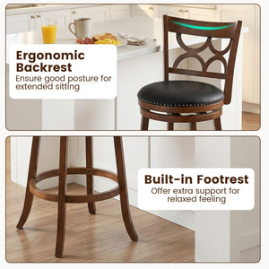 Swivel Bar Stools Set of 2 with High Backrest and Wood Frame-29 Inches view 7