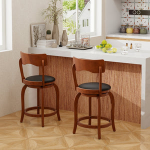 Swivel Bar Stools Set of 2 with Rubber Wood Frame and Upholstered Seat-24 Inch view 2