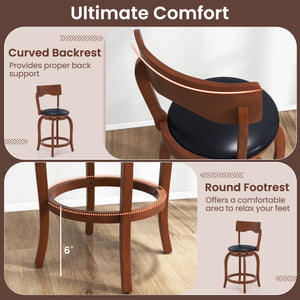 Swivel Bar Stools Set of 2 with Rubber Wood Frame and Upholstered Seat-24 Inch view 7