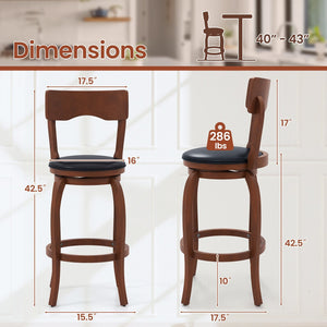 Swivel Bar Stools Set of 2 with Rubber Wood Frame and Upholstered Seat-29 Inch view 4
