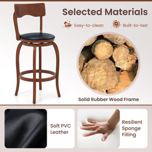 Swivel Bar Stools Set of 2 with Rubber Wood Frame and Upholstered Seat-29 Inch view 7
