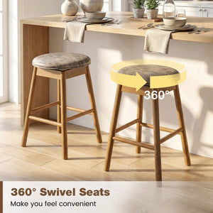 Swivel Counter Height Barstools with Solid Wood Legs and Footrests-Set of 2 view 6