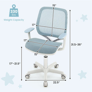 Swivel Mesh Children Computer Chair with Adjustable Height-Blue view 5