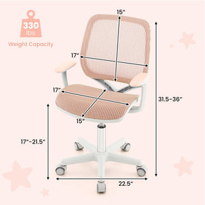 Swivel Mesh Children Computer Chair with Adjustable Height-Pink view 5