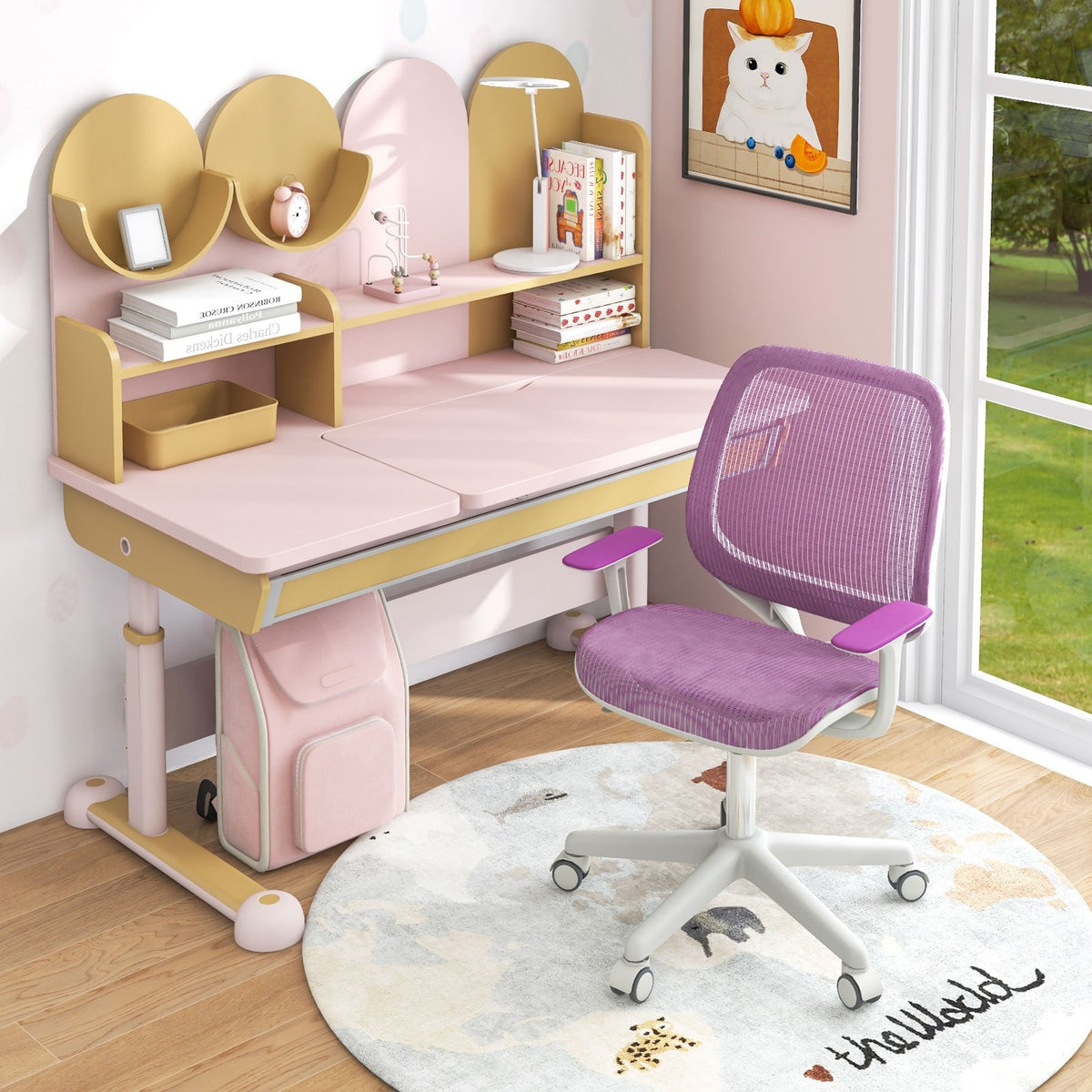 Swivel Mesh Children Computer Chair with Adjustable Height-Purple view 2
