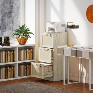 2 Drawer Filing Cabinet with Lock, Boho File Cabinet for A4 Letter Size Files with Decorative Rattan – view 14