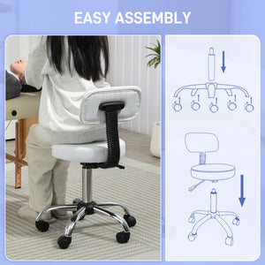 Adjustable Rolling Stool with Removable Backrest, Faux Leather Swivel Stool Chair for Salon Spa, Bar – view 20