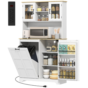 Kitchen Pantry Cabinet with Charging Station, 7 Gallon Trash Can Cabinet – view 8