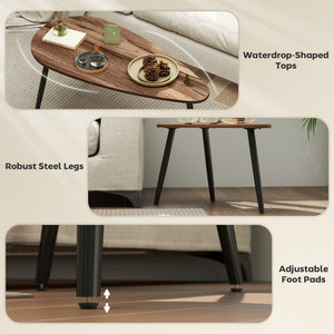 2 Pieces Coffee Table Set for Living Room, Industrial Nest of Tables with Steel Legs, Brown