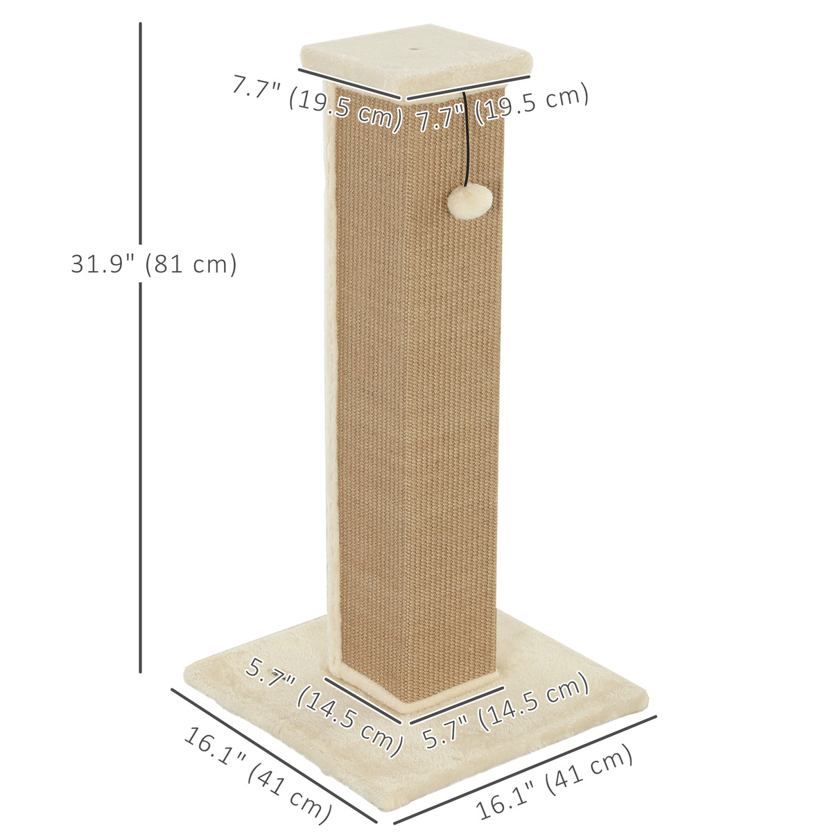 32" Tall Cat Scratching Post for Indoor Cats and Kittens, Sisal Cat Scratcher with Hanging Ball Soft Plush – view 2