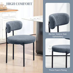 4 Pieces Kitchen Chairs, Modern Dining Chairs w/ Berber Fleece Upholstery and Steel Legs for Living Room, Grey