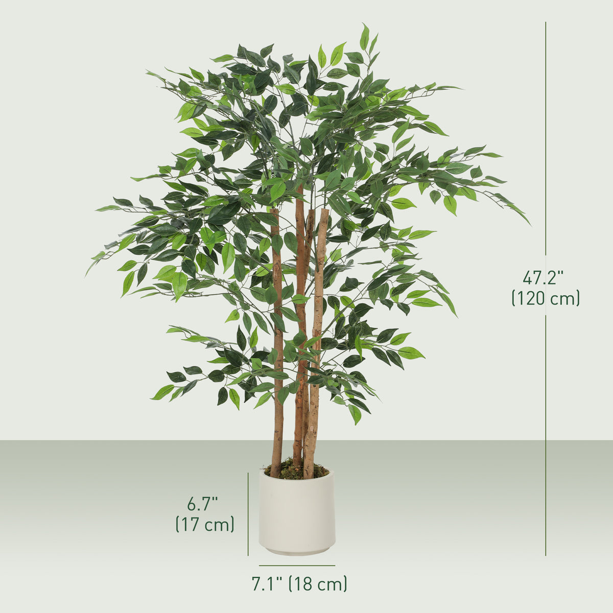 4FT Artificial Banyan Tree Set of 2, Fake Potted Tree with Solid Wood Trunk and Pot for Indoor
